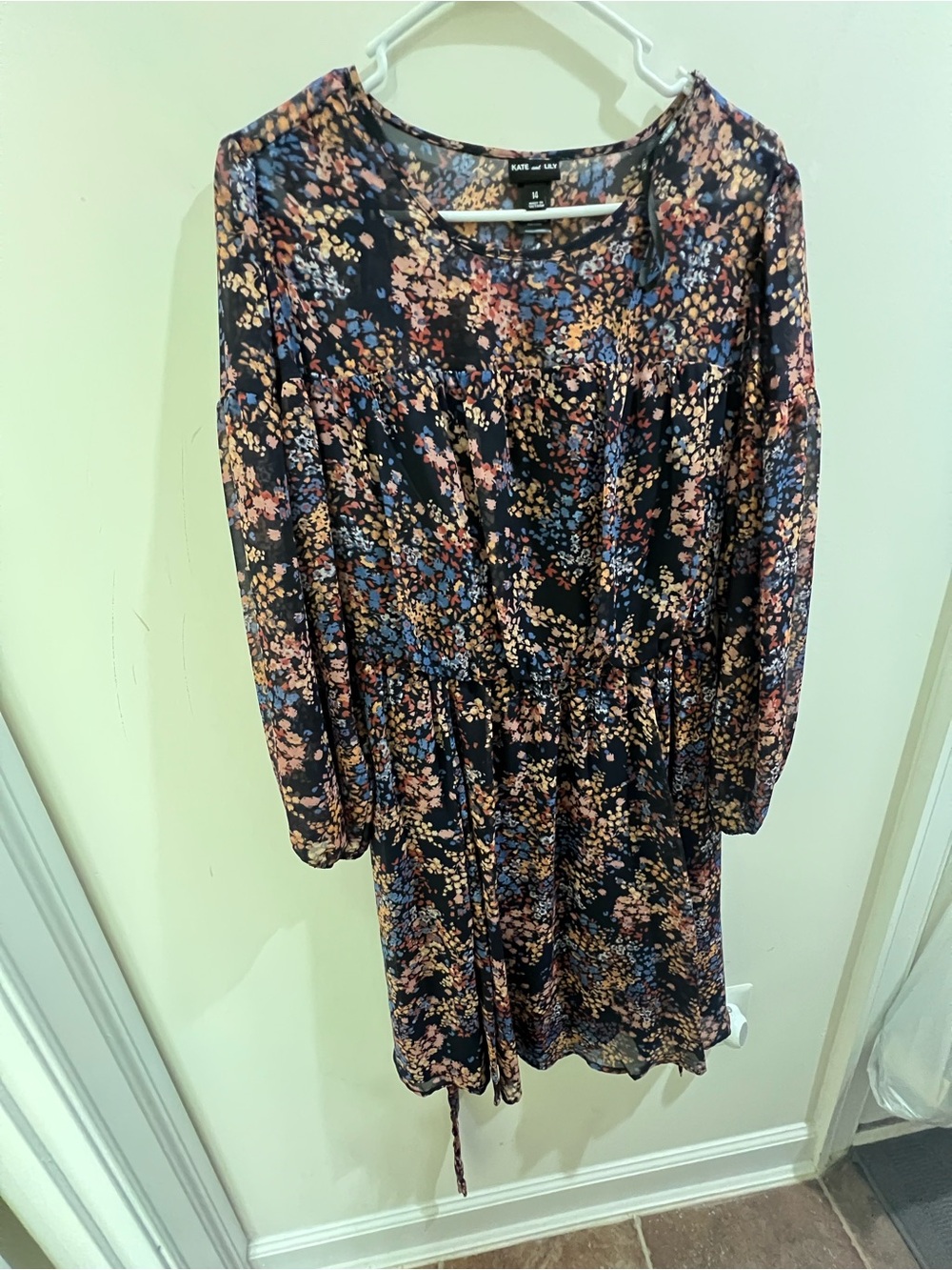 Navy Floral Long-Sleeve Dress